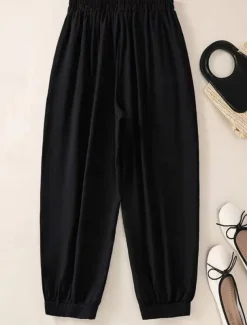 Women's Cotton Linen Pants Chinos Fashion Basic Ethnic Full Length Medium Waist Floral Embroidered Pocket Drawstring Comfort Outdoor Stretchy Vacation Street Causal Black White Coffee Summer Spring