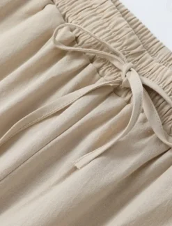 Women's Cotton Linen Pants Chinos Pants Trousers Basic Casual Long High Waist Plain Pocket Elastic Drawstring Design High Cut Breathability Soft Micro-elastic Street Daily Wear Black White Green Khaki