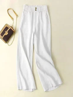 Women's Cotton Linen Pants Pants Trousers Fashion Long Plain Side Pockets Breathability Comfortable Inelastic Casual Daily Black White Beige Spring & Summer Regular Fit