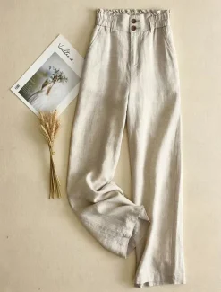 Women's Cotton Linen Pants Pants Trousers Fashion Long Plain Side Pockets Breathability Comfortable Inelastic Casual Daily Black White Beige Spring & Summer Regular Fit