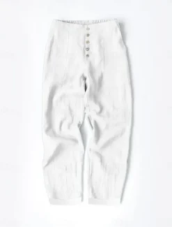 Women's Cotton Linen Pants Chinos Fashion Streetwear Calf-Length High Waist Plain Pocket Elastic Waistband Comfy Soft Comfortable Micro-elastic Outdoor Street Navy-blue White Summer Spring Regular Fit