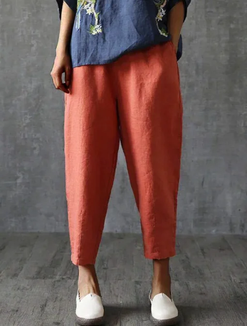 Women's Cotton Linen Pants Pants Trousers Baggy Pants Fashion Streetwear Full Length Mid Waist Plain Pocket Elastic Waist Baggy Breathability Soft Outdoor Micro-elastic Vacation Daily Daily Wear