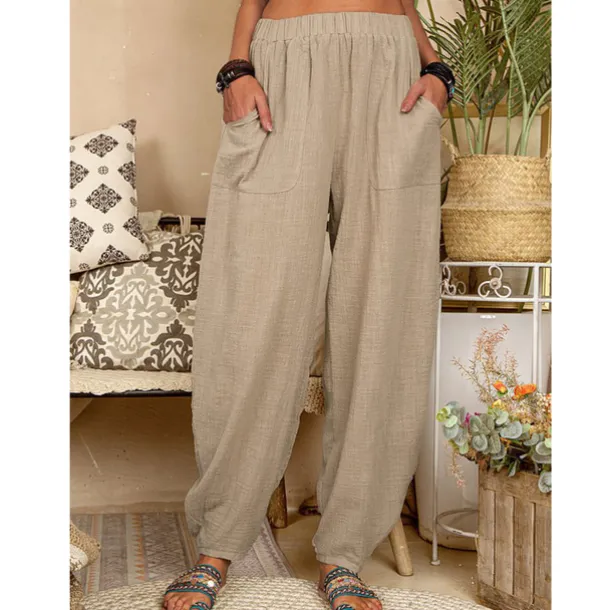 Women's Cotton Linen Pants Baggy Pants Harem Pants Comfort Solid Color Pocket Elastic Waist Causal Black White Army Green Dark Navy Summer Spring Fall