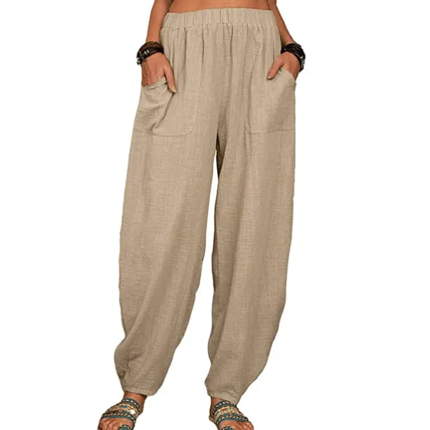 Women's Cotton Linen Pants Baggy Pants Harem Pants Comfort Solid Color Pocket Elastic Waist Causal Black White Army Green Dark Navy Summer Spring Fall