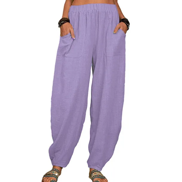 Women's Cotton Linen Pants Baggy Pants Harem Pants Comfort Solid Color Pocket Elastic Waist Causal Black White Army Green Dark Navy Summer Spring Fall