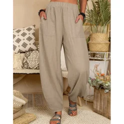 Women's Cotton Linen Pants Baggy Pants Harem Pants Comfort Solid Color Pocket Elastic Waist Causal Black White Army Green Dark Navy Summer Spring Fall