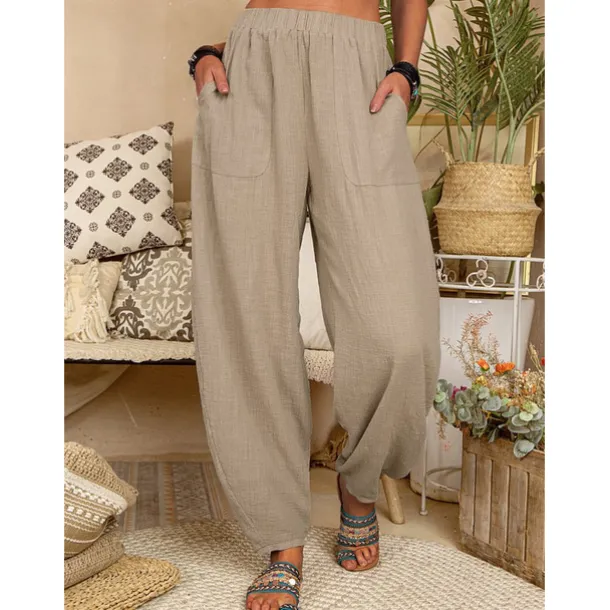 Women's Cotton Linen Pants Baggy Pants Harem Pants Comfort Solid Color Pocket Elastic Waist Causal Black White Army Green Dark Navy Summer Spring Fall
