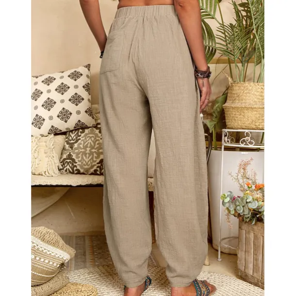 Women's Cotton Linen Pants Baggy Pants Harem Pants Comfort Solid Color Pocket Elastic Waist Causal Black White Army Green Dark Navy Summer Spring Fall