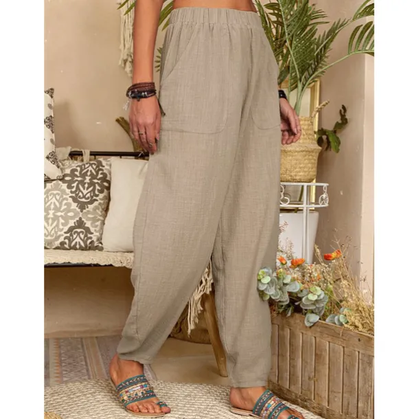 Women's Cotton Linen Pants Baggy Pants Harem Pants Comfort Solid Color Pocket Elastic Waist Causal Black White Army Green Dark Navy Summer Spring Fall