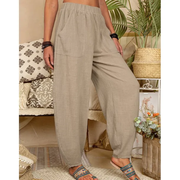 Women's Cotton Linen Pants Baggy Pants Harem Pants Comfort Solid Color Pocket Elastic Waist Causal Black White Army Green Dark Navy Summer Spring Fall