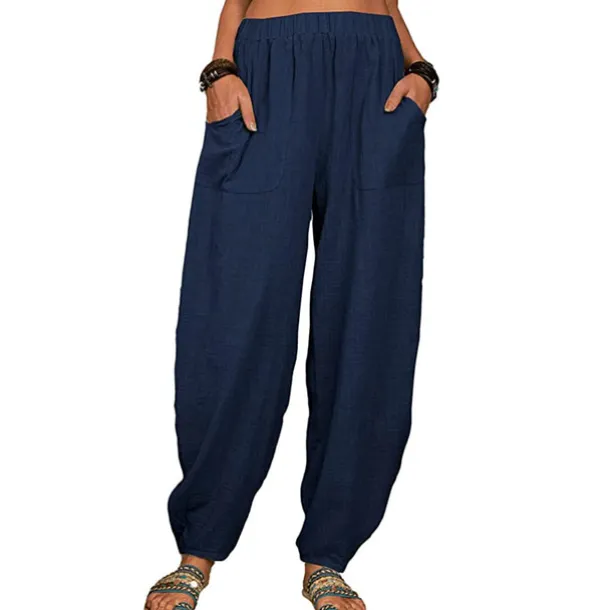 Women's Cotton Linen Pants Baggy Pants Harem Pants Comfort Solid Color Pocket Elastic Waist Causal Black White Army Green Dark Navy Summer Spring Fall