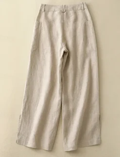 Women's Cotton Linen Pants Wide Leg Chinos Vacation Vintage Fashion Full Length High Waist Plain Pocket Comfort Outdoor Inelastic Vacation Street Daily Yellow Orange Beige Summer Spring Fall Regular