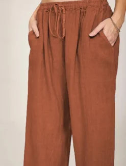 Women's Cotton Linen Pants Comfort Pure Color Pocket Elastic Waist Breathable Micro-elastic Home Black White Wine Navy Blue Summer
