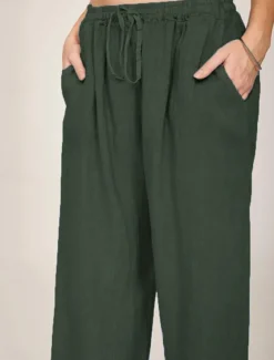 Women's Cotton Linen Pants Comfort Pure Color Pocket Elastic Waist Breathable Micro-elastic Home Black White Wine Navy Blue Summer