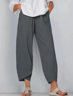 Women's Cotton Linen Pants Pants Trousers Casual Daily Ankle-Length Plain Side Pockets Breathability Comfortable Inelastic Weekend Black Wine Green Khaki Spring & Summer Regular Fit