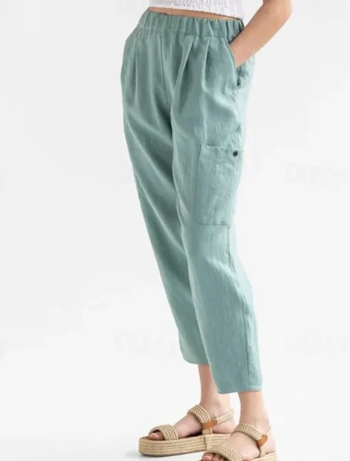 Women's Cotton Linen Pants Pants Trousers Palazzo Pants Fashion Streetwear Comfort Full Length High Waist Plain Elastic Waist Comfy Outdoor Comfortable Street Daily Wear Going out Dark Grey Black