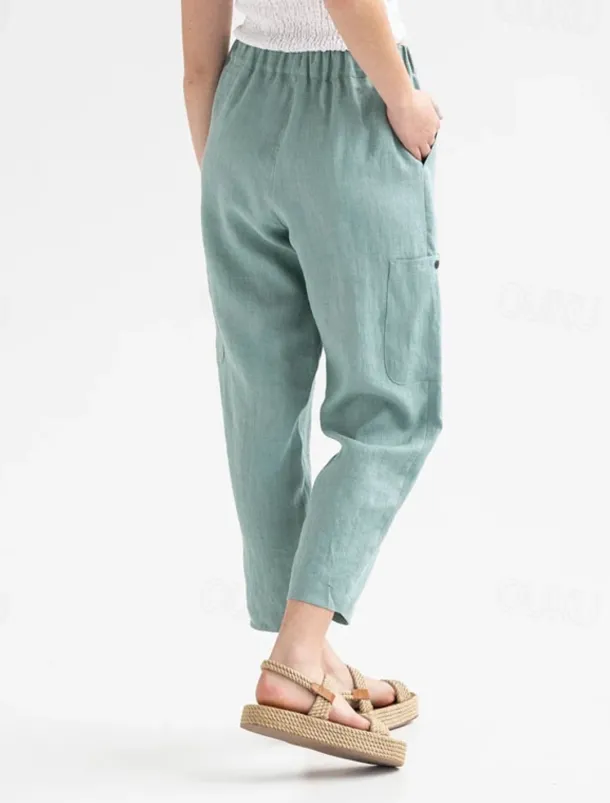 Women's Cotton Linen Pants Pants Trousers Palazzo Pants Fashion Streetwear Comfort Full Length High Waist Plain Elastic Waist Comfy Outdoor Comfortable Street Daily Wear Going out Dark Grey Black
