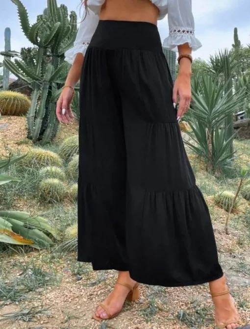 Women's Cotton Linen Pants Wide Leg Chinos Basic Casual Full Length High Waist Plain Elastic Waistband Comfy Soft Comfortable Stretchy Outdoor Street Black White Blue Light Purple Summer Spring