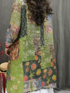 Women's Cotton Linen Shirts Floral Graphic Bohemia Stylish Basic 3/4 Length Sleeve V Neck Regular Tops Daily Print Red Green Summer Spring