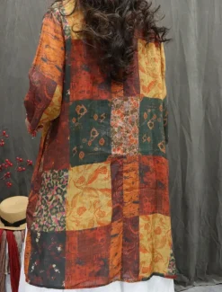 Women's Cotton Linen Shirts Floral Graphic Bohemia Stylish Basic 3/4 Length Sleeve V Neck Regular Tops Daily Print Red Green Summer Spring