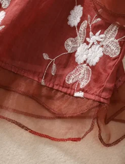 Women's Cotton Linen Shirts Floral Vintage Casual Long Sleeve High Neck Regular Tops Daily Embroidered Buttons Red Purple Green Apricot Summer