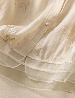 Women's Cotton Linen Shirts Floral Vintage Casual Long Sleeve High Neck Regular Tops Daily Embroidered Buttons Red Purple Green Apricot Summer