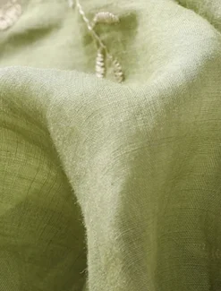 Women's Cotton Linen Shirts Floral Vintage Casual Long Sleeve High Neck Regular Tops Daily Embroidered Buttons Red Purple Green Apricot Summer