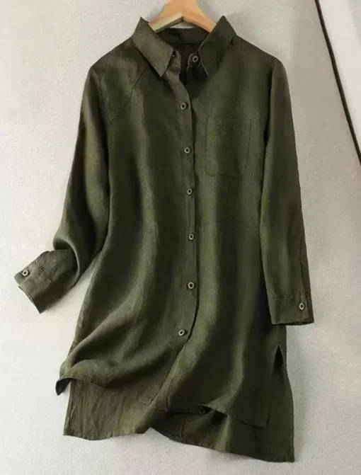 Women's Cotton Linen Shirts Solid Color Stylish Basic Casual Long Sleeve Shirt Collar Long Tops Daily Buttons White Army Green Khaki Summer Fall