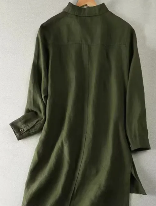Women's Cotton Linen Shirts Solid Color Stylish Basic Casual Long Sleeve Shirt Collar Long Tops Daily Buttons White Army Green Khaki Summer Fall