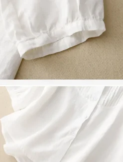 Women's Cotton Linen Shirts Solid Color Stylish Basic Casual 3/4 Length Sleeve Shirt Collar Regular Tops Daily Buttons White Pink Light Blue Summer