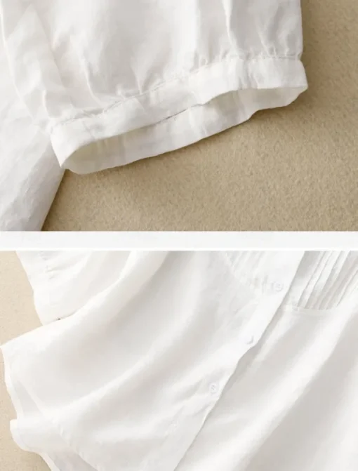 Women's Cotton Linen Shirts Solid Color Stylish Basic Casual 3/4 Length Sleeve Shirt Collar Regular Tops Daily Buttons White Pink Light Blue Summer