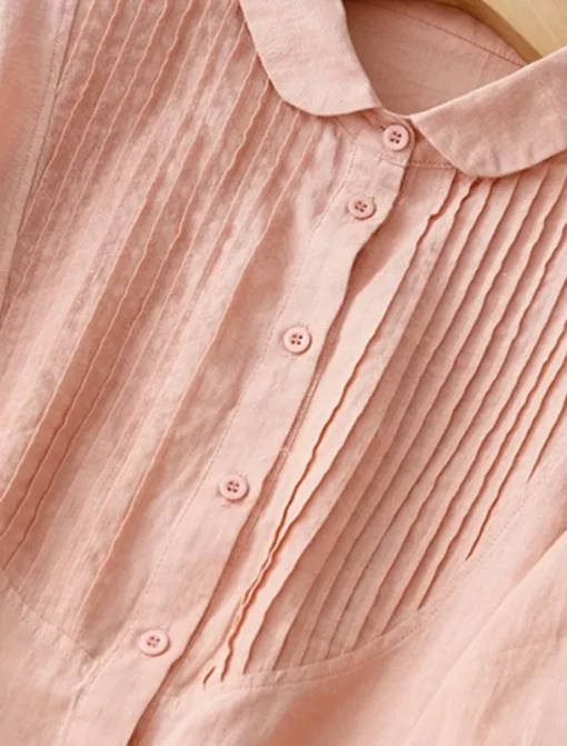 Women's Cotton Linen Shirts Solid Color Stylish Basic Casual 3/4 Length Sleeve Shirt Collar Regular Tops Daily Buttons White Pink Light Blue Summer