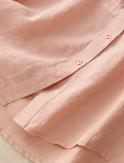Women's Cotton Linen Shirts Solid Color Stylish Basic Casual 3/4 Length Sleeve Shirt Collar Regular Tops Daily Buttons White Pink Light Blue Summer