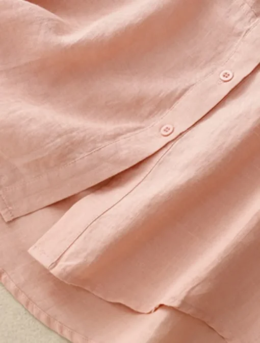 Women's Cotton Linen Shirts Solid Color Stylish Basic Casual 3/4 Length Sleeve Shirt Collar Regular Tops Daily Buttons White Pink Light Blue Summer