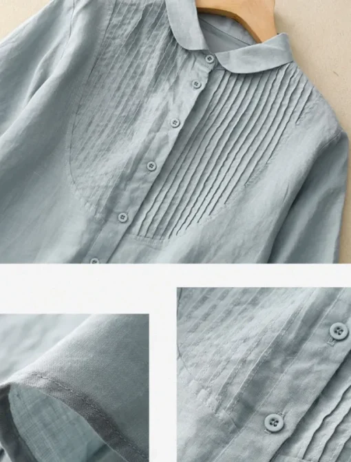 Women's Cotton Linen Shirts Solid Color Stylish Basic Casual 3/4 Length Sleeve Shirt Collar Regular Tops Daily Buttons White Pink Light Blue Summer