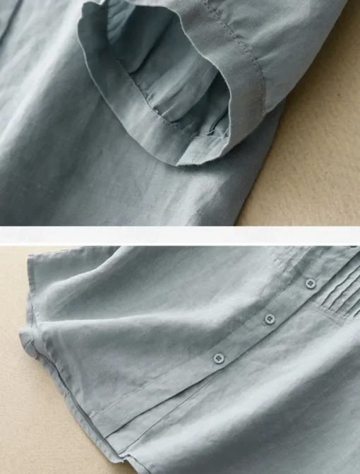 Women's Cotton Linen Shirts Solid Color Stylish Basic Casual 3/4 Length Sleeve Shirt Collar Regular Tops Daily Buttons White Pink Light Blue Summer
