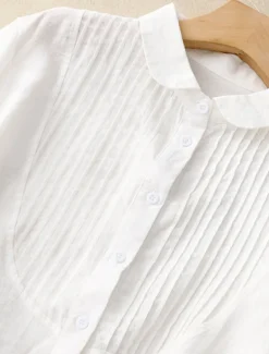 Women's Cotton Linen Shirts Solid Color Stylish Basic Casual 3/4 Length Sleeve Shirt Collar Regular Tops Daily Buttons White Pink Light Blue Summer