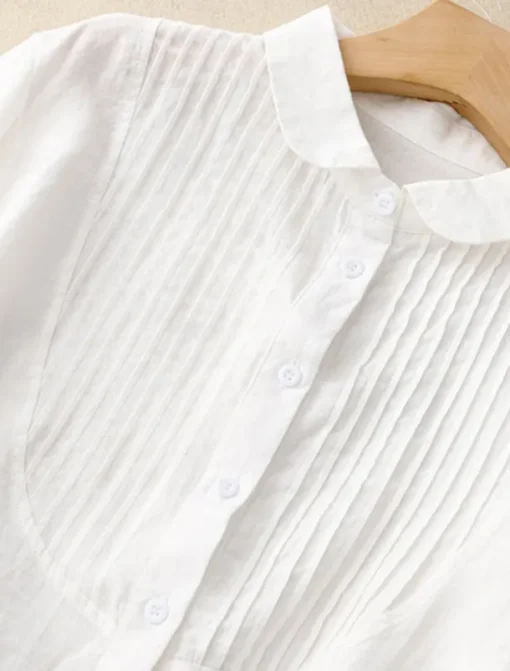 Women's Cotton Linen Shirts Solid Color Stylish Basic Casual 3/4 Length Sleeve Shirt Collar Regular Tops Daily Buttons White Pink Light Blue Summer