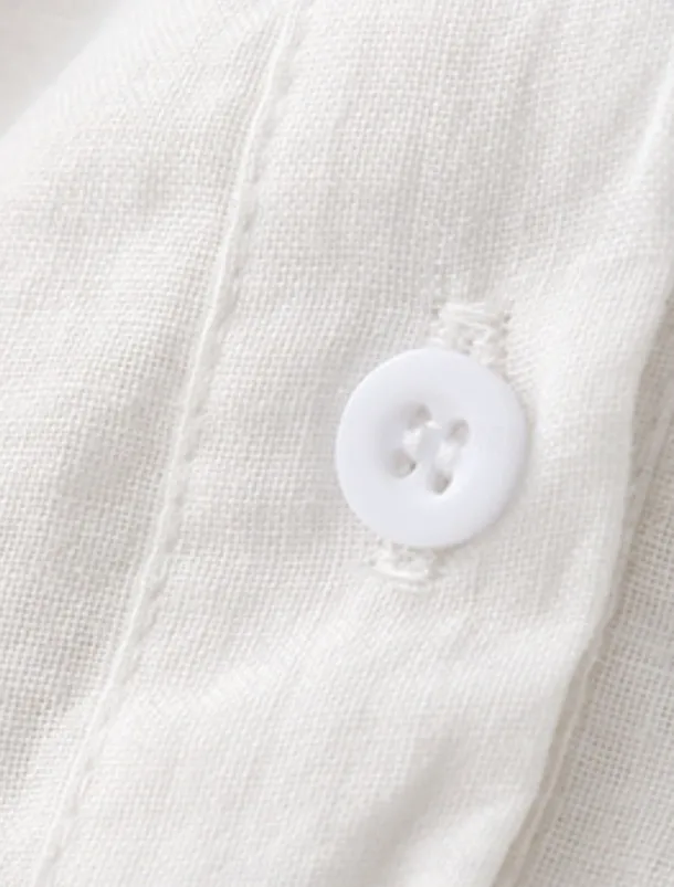 Women's Cotton Linen Shirts Solid Color Stylish Basic Casual 3/4 Length Sleeve Shirt Collar Regular Tops Daily Buttons White Pink Light Blue Summer