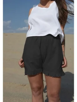 Women's Cotton Linen Shorts Shorts Slacks Casual Daily Casual Short Natural Plain Elastic Waist Comfy Comfortable Daily Wear Going out Wine Grey Black Pink Summer Regular Fit
