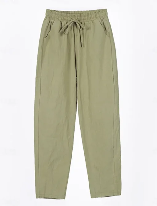 Women's Cotton Linen Shorts Linen-Inspired Pants Cotton Linen Pants Streetwear Simple Casual Long Mid Waist Plain Pocket Drawstring Baggy Breathable Soft Outdoor Micro-elastic Outdoor Vacation Casual
