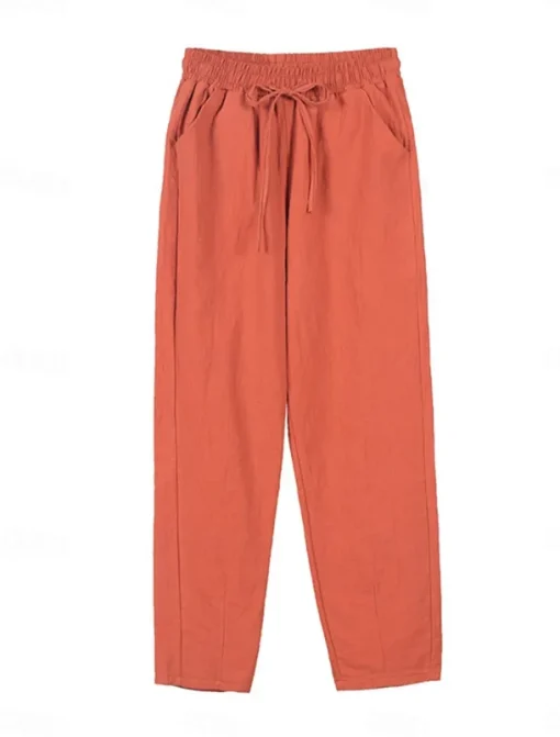 Women's Cotton Linen Shorts Linen-Inspired Pants Cotton Linen Pants Streetwear Simple Casual Long Mid Waist Plain Pocket Drawstring Baggy Breathable Soft Outdoor Micro-elastic Outdoor Vacation Casual