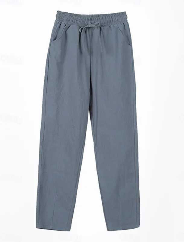 Women's Cotton Linen Shorts Linen-Inspired Pants Cotton Linen Pants Streetwear Simple Casual Long Mid Waist Plain Pocket Drawstring Baggy Breathable Soft Outdoor Micro-elastic Outdoor Vacation Casual