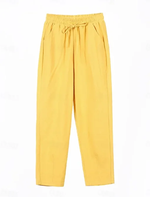 Women's Cotton Linen Shorts Linen-Inspired Pants Cotton Linen Pants Streetwear Simple Casual Long Mid Waist Plain Pocket Drawstring Baggy Breathable Soft Outdoor Micro-elastic Outdoor Vacation Casual