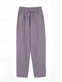 Women's Cotton Linen Shorts Linen-Inspired Pants Cotton Linen Pants Streetwear Simple Casual Long Mid Waist Plain Pocket Drawstring Baggy Breathable Soft Outdoor Micro-elastic Outdoor Vacation Casual