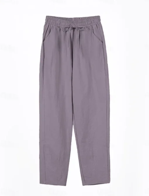 Women's Cotton Linen Shorts Linen-Inspired Pants Cotton Linen Pants Streetwear Simple Casual Long Mid Waist Plain Pocket Drawstring Baggy Breathable Soft Outdoor Micro-elastic Outdoor Vacation Casual