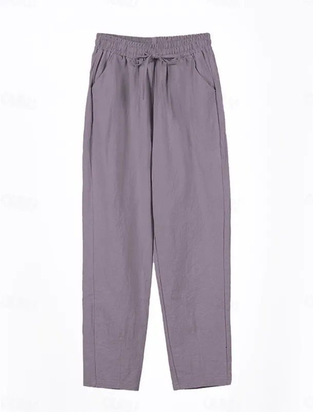 Women's Cotton Linen Shorts Linen-Inspired Pants Cotton Linen Pants Streetwear Simple Casual Long Mid Waist Plain Pocket Drawstring Baggy Breathable Soft Outdoor Micro-elastic Outdoor Vacation Casual