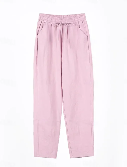 Women's Cotton Linen Shorts Linen-Inspired Pants Cotton Linen Pants Streetwear Simple Casual Long Mid Waist Plain Pocket Drawstring Baggy Breathable Soft Outdoor Micro-elastic Outdoor Vacation Casual
