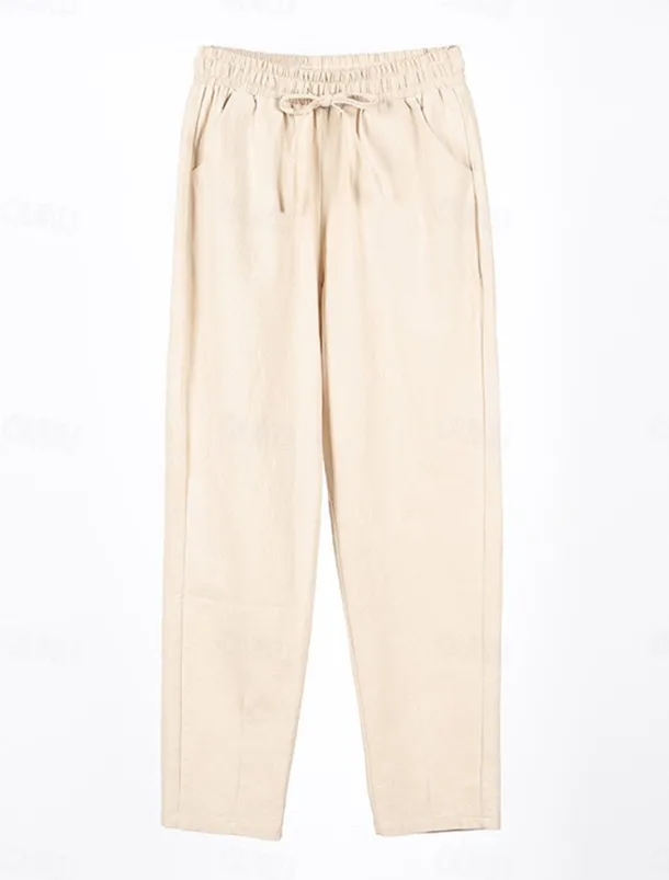 Women's Cotton Linen Shorts Linen-Inspired Pants Cotton Linen Pants Streetwear Simple Casual Long Mid Waist Plain Pocket Drawstring Baggy Breathable Soft Outdoor Micro-elastic Outdoor Vacation Casual
