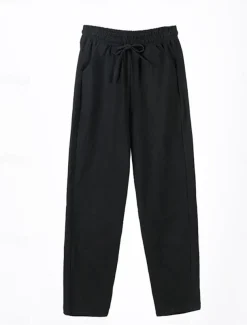 Women's Cotton Linen Shorts Linen-Inspired Pants Cotton Linen Pants Streetwear Simple Casual Long Mid Waist Plain Pocket Drawstring Baggy Breathable Soft Outdoor Micro-elastic Outdoor Vacation Casual